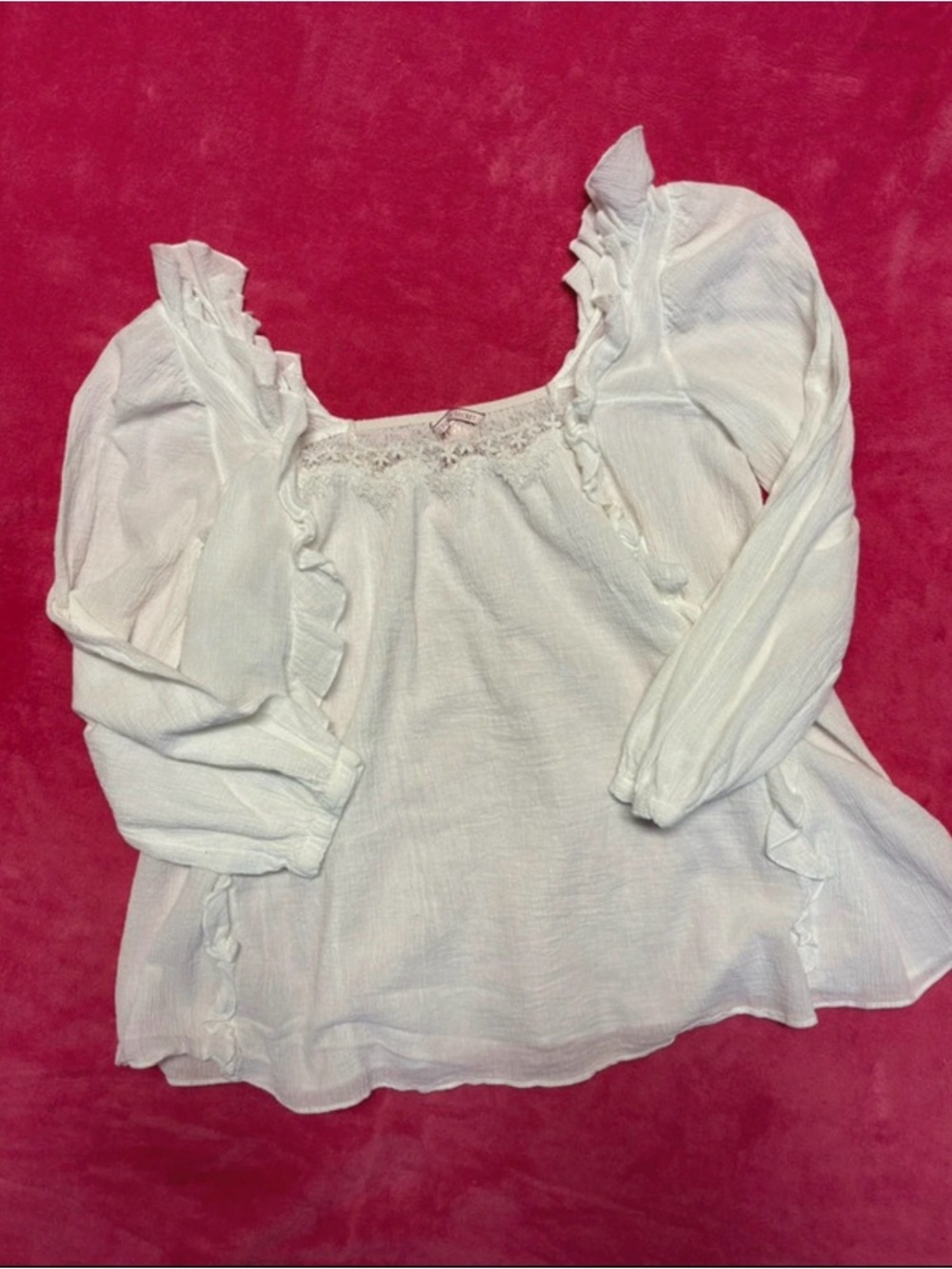 Victoria's Secret White Ruffle Lace Peasant Blouse